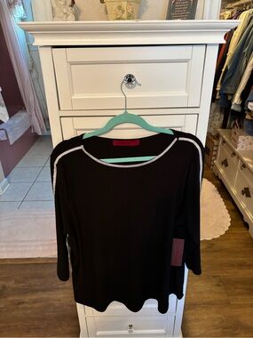 Scarlett Black Long-Sleeve Top with White Contrast Trim